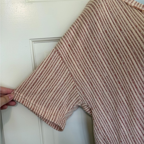 Relaxed V-Neck Short Sleeve Top in Blush Stripe - Picture 2 of 5